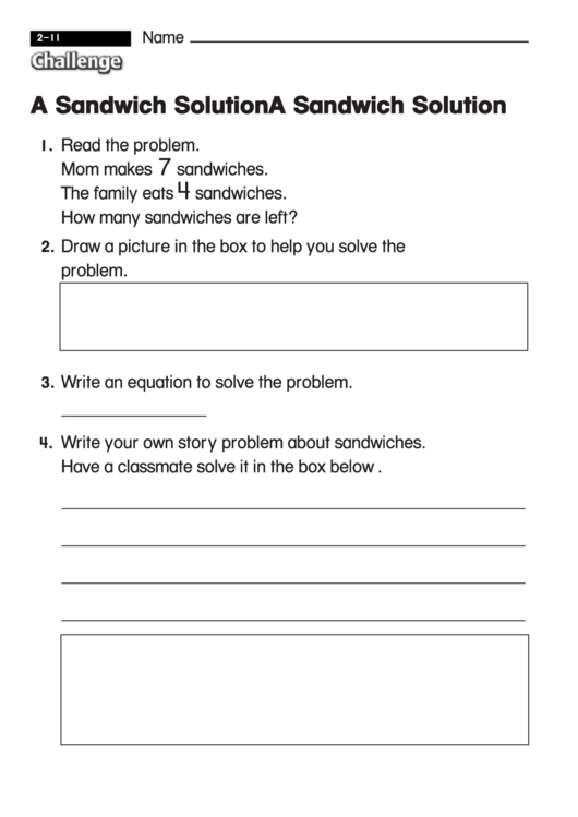 A Sandwich Solution - Challenge Worksheet With Answer Key Printable pdf
