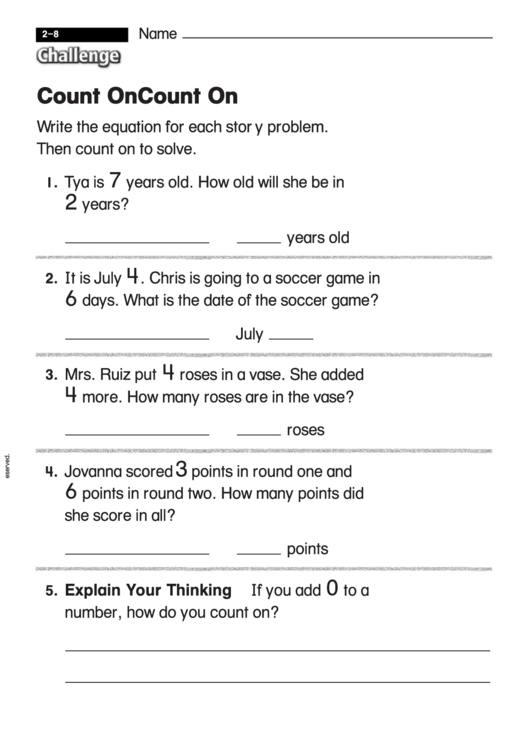 Count On - Challenge Worksheet With Answer Key Printable pdf