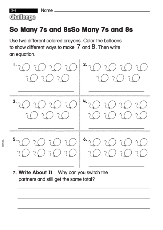 So Many 7s And 8s - Challenge Worksheet With Answer Key Printable pdf
