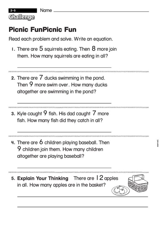 Picnic Fun - Challenge Worksheet With Answer Key Printable pdf