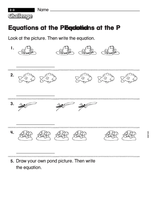 Equations At The Pond - Challenge Worksheet With Answer Key Printable pdf