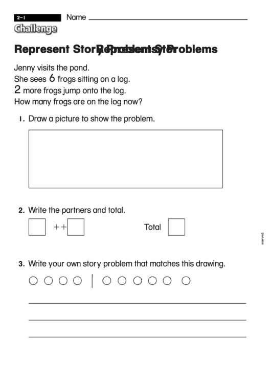 Represent Story Problems - Challenge Worksheet With Answer Key Printable pdf