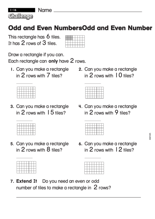 Odd And Even Numbers - Challenge Worksheet With Answer Key Printable pdf