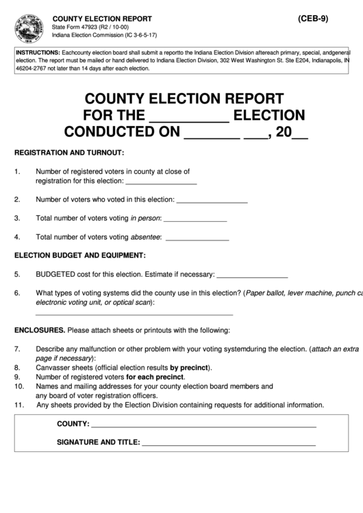 Fillable State Form 47923 - County Election Report Printable pdf