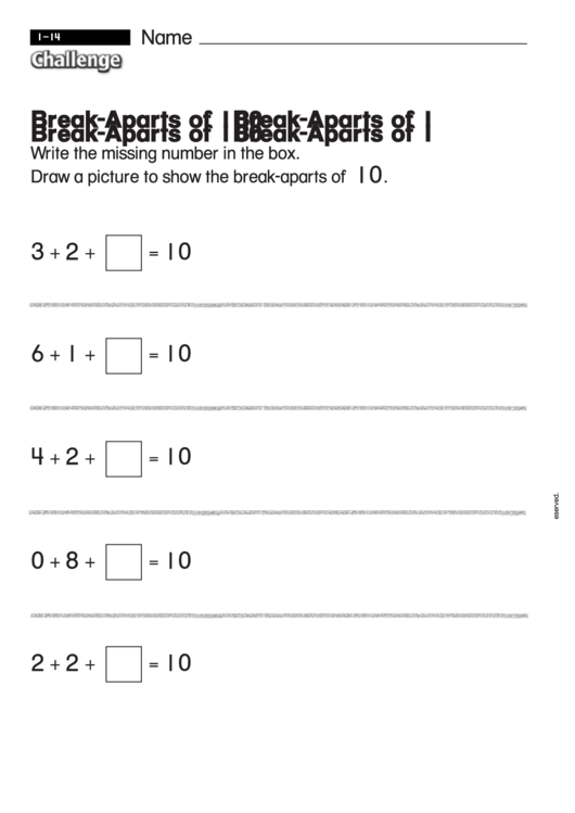 Brek-Aparts Of 10 - Challenge Worksheet With Answer Key Printable pdf
