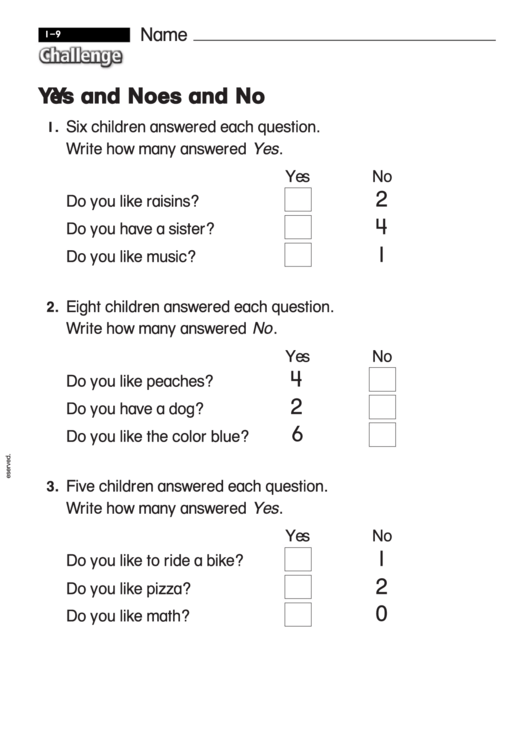 Yes And No - Challenge Worksheet With Answer Key Printable pdf