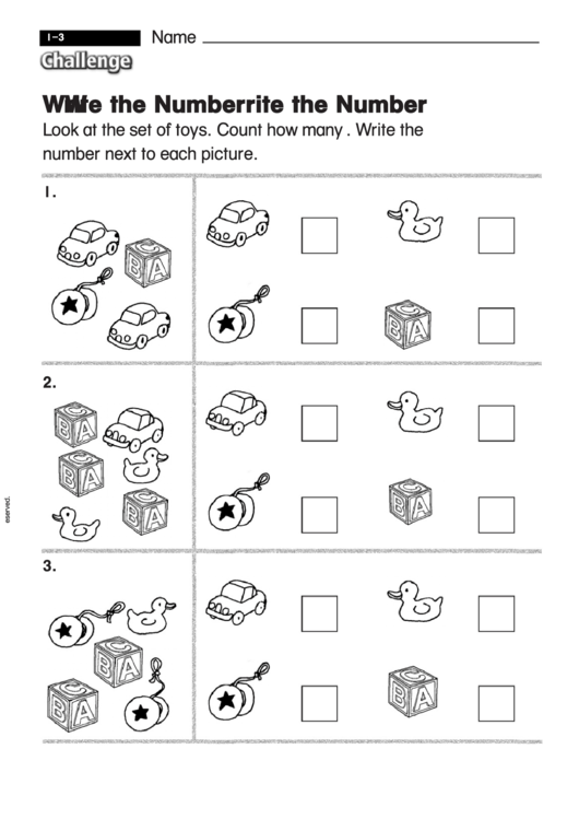 Write The Number - Challenge Worksheet With Answer Key Printable pdf