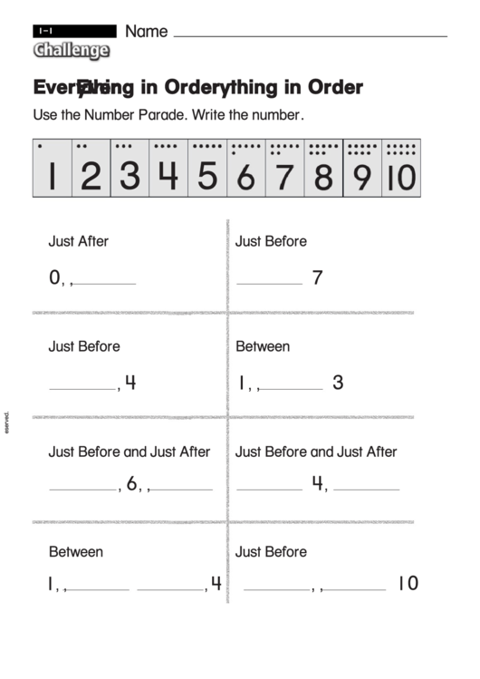 Everything In Order - Challenge Worksheet With Answer Key Printable pdf