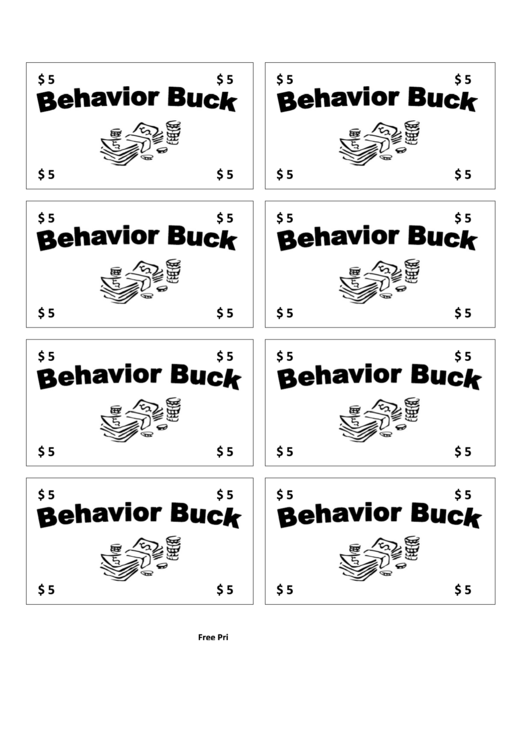 Behavior Five Buck Money Template Printable pdf