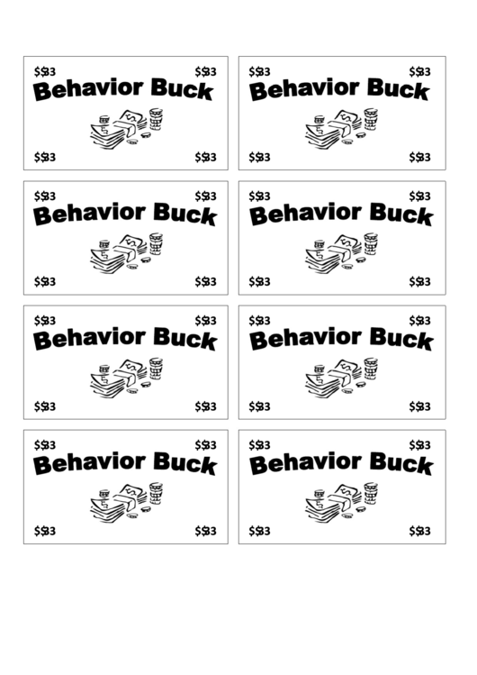 Behavior Three Buck Money Template Printable pdf