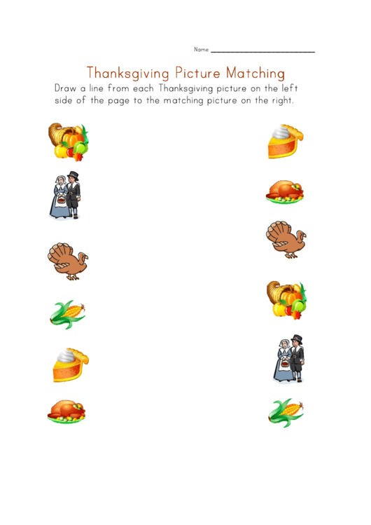 Thanksgiving Picture Matching Game Template Printable pdf