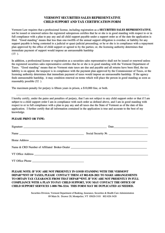 Child Support And Tax Certification Form.doc Printable pdf