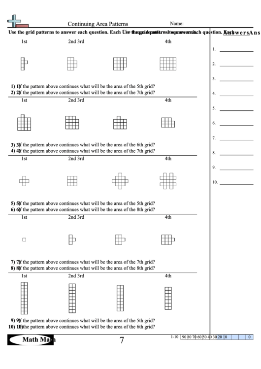 Continuing Area Patterns Worksheet With Answer Key Printable pdf