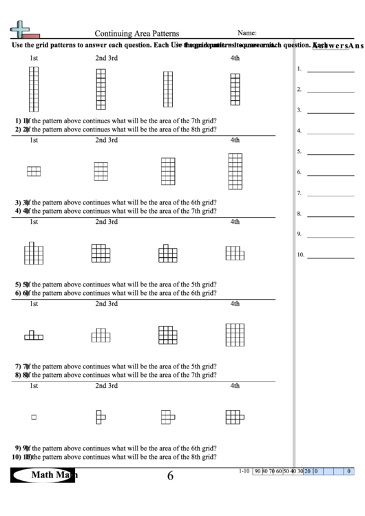 Continuing Area Patterns Worksheet With Answer Key Printable pdf