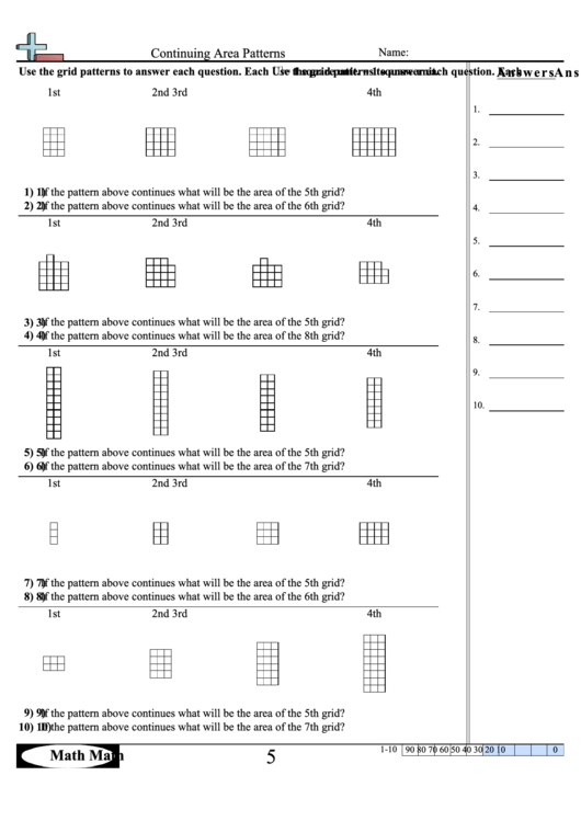 Continuing Area Patterns Worksheet With Answer Key Printable pdf