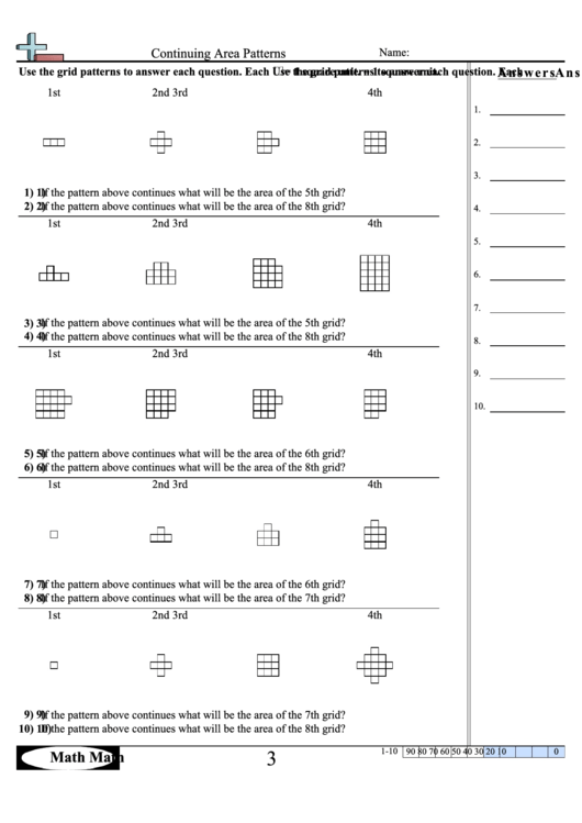 Continuing Area Patterns Worksheet With Answer Key printable pdf download