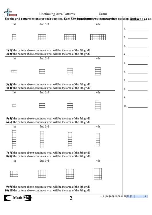 Continuing Area Patterns Worksheet With Answer Key Printable pdf