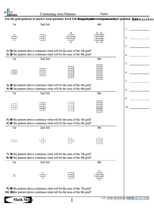 Continuing Area Patterns Worksheet With Answer Key Printable pdf