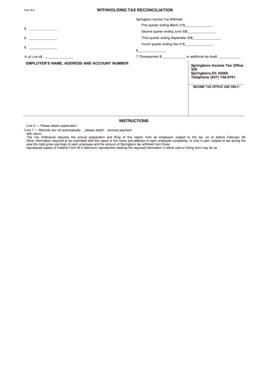 Form W-3 - Statement Of Non-Employee Compensation Printable pdf