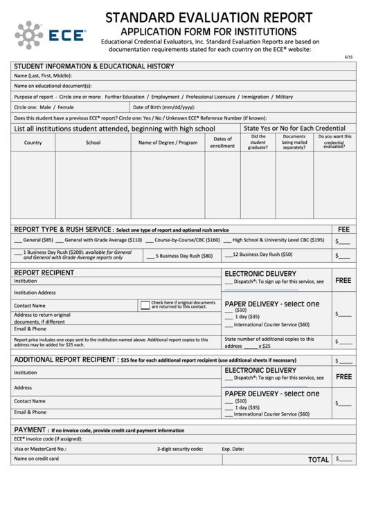 Standard Evaluation Report Application Form For Institutions Printable pdf