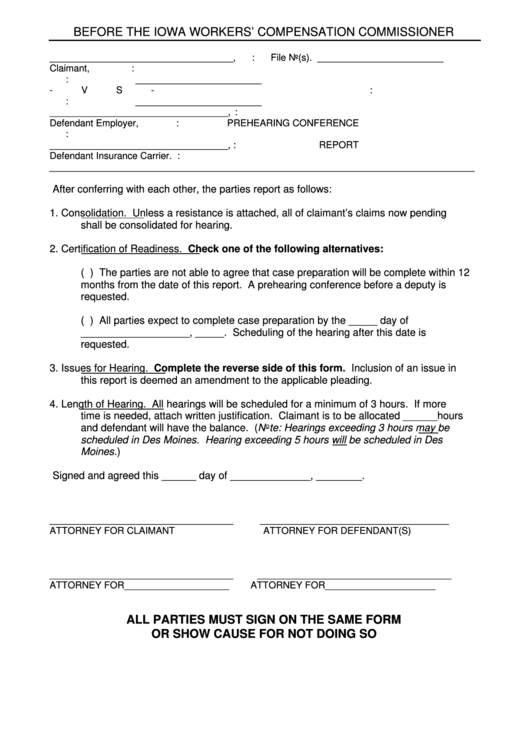 Form 14-0049 - Prehearing Conference Report Printable pdf