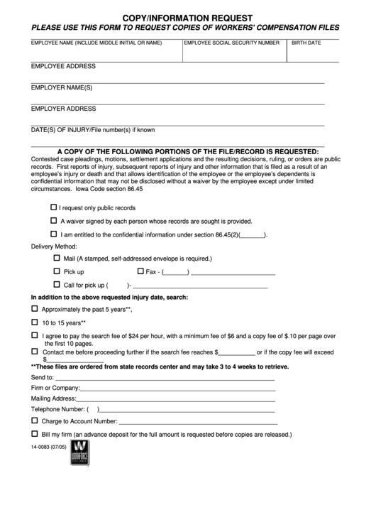 Form 14-0083 - Copy/information Request - Iowa Printable pdf