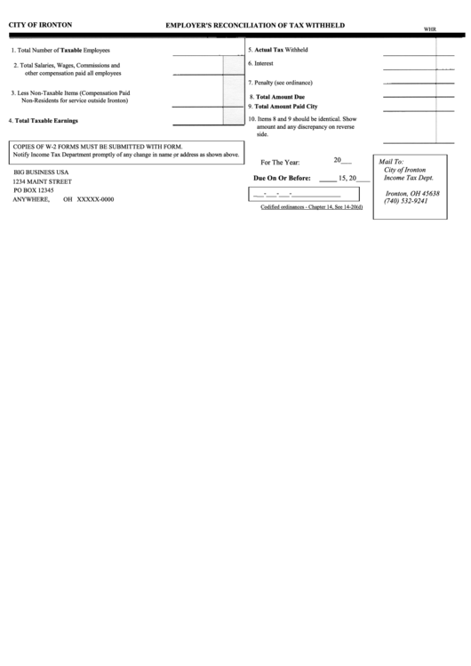 Employers Reconciliation Of Tax Withheld Form Printable Pdf Download 7601