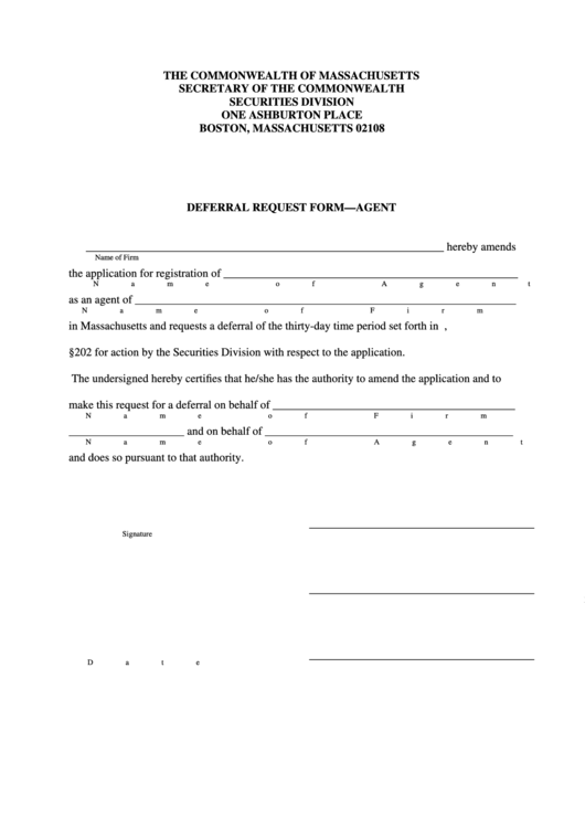 Deferral Request Form - Agent Printable pdf