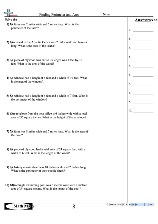 Finding Perimeter And Area Worksheet (With Answers) Printable pdf