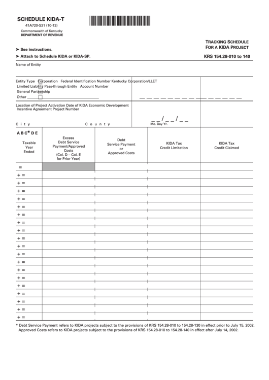 Form 41a720-S21 Schedule Kida-T - Tracking Schedule For A Kida Project - 2013 Printable pdf