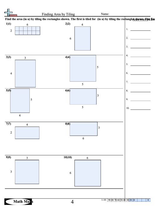 Finding Area By Tiling Math Worksheet With Answer Key Printable pdf
