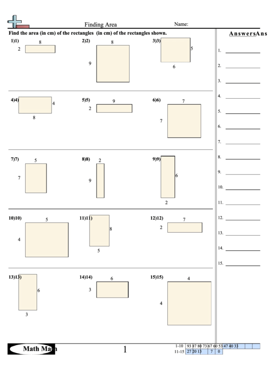 Finding Area Math Worksheets With Answer Key Printable pdf