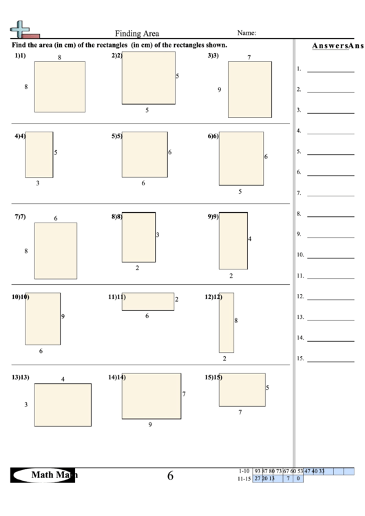 Finding Area Math Worksheet With Answer Key Printable pdf