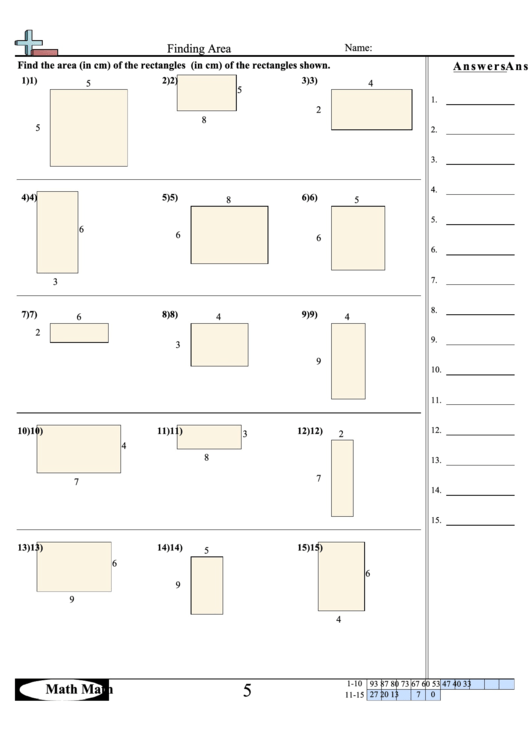 Finding Area Math Worksheet With Answer Key Printable pdf