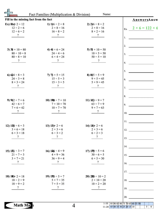 fact families multiplication division worksheet with