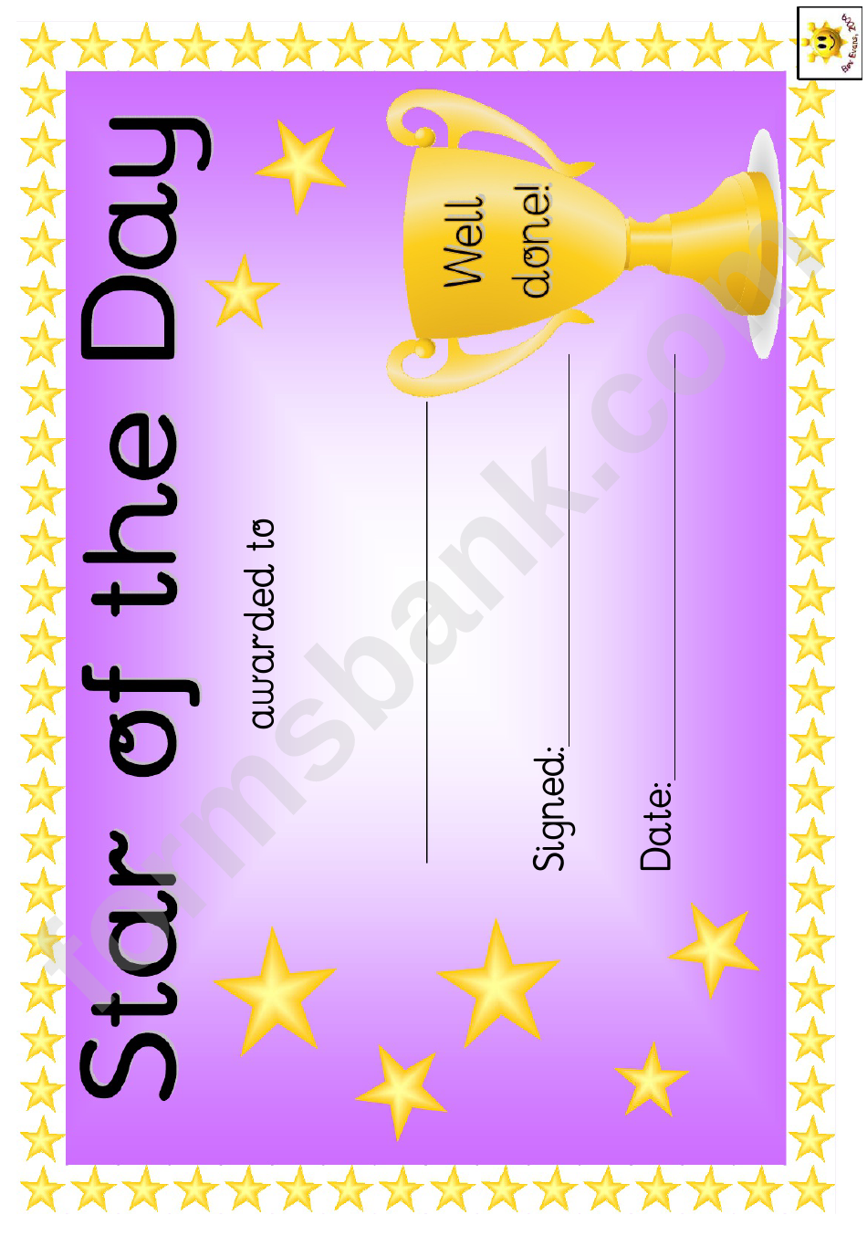Star Of The Day Award Certificate Template - Purple