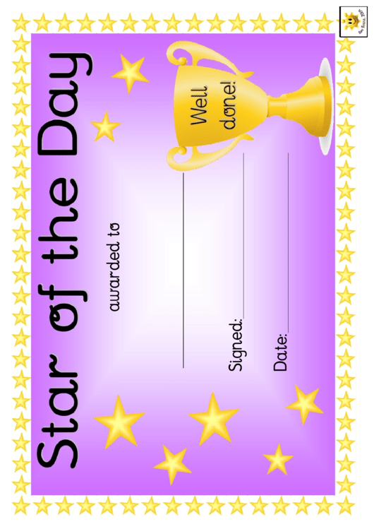 Star Of The Day Award Certificate Template - Purple Printable pdf