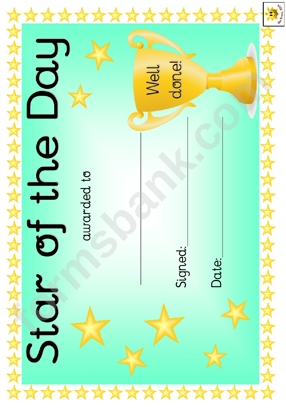 Star Of The Day Award Certificate Template - Green