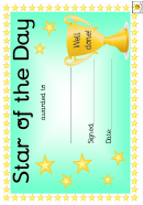 Star Of The Day Award Certificate Template - Green