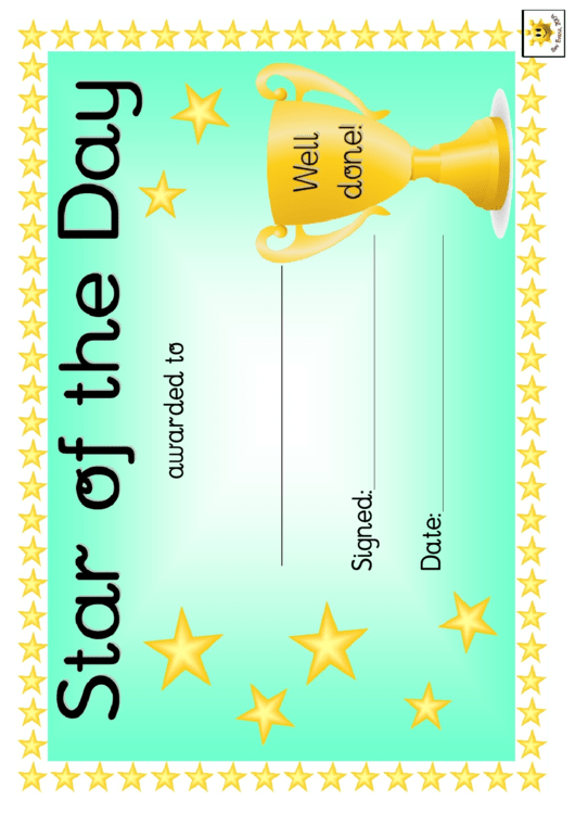 Star Of The Day Award Certificate Template - Green Printable pdf