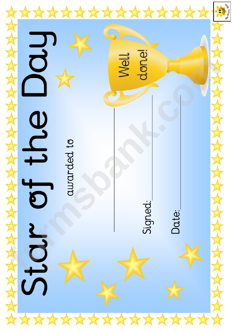 Star Of The Day Award Certificate Template - Blue