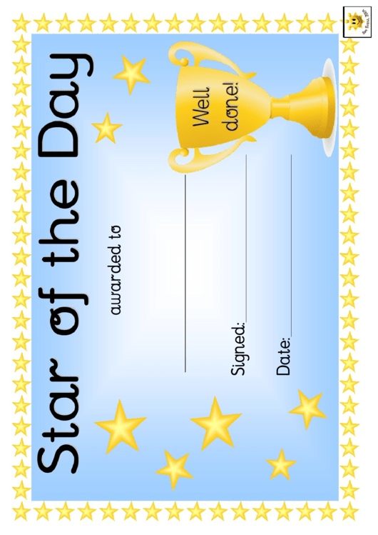 Star Of The Day Award Certificate Template - Blue Printable pdf