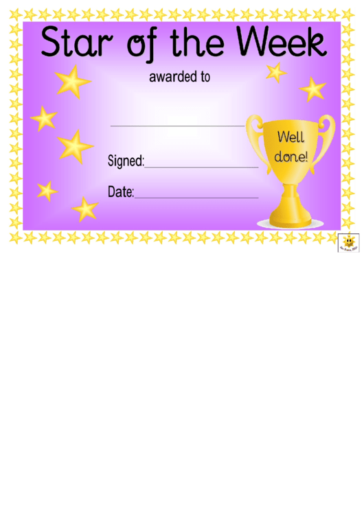 Star Of The Week Award Certificate Template - Purple Printable pdf