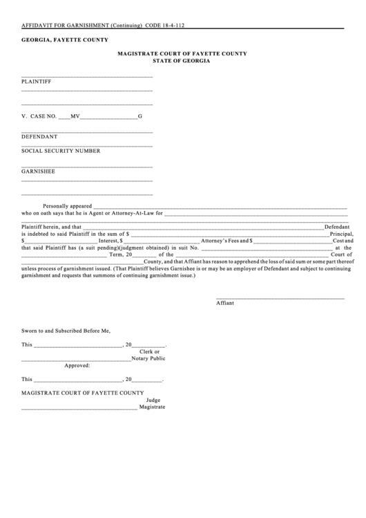 Fillable Certification Of Personal Service Form - Magistrate Court Of Fayette County State Of Georgia Printable pdf