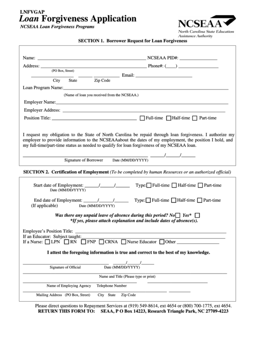 Fillable Loan Forgiveness Application Form printable pdf download