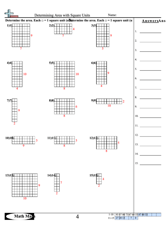 Determining Area With Square Units Math Worksheet With Answer Key Printable pdf