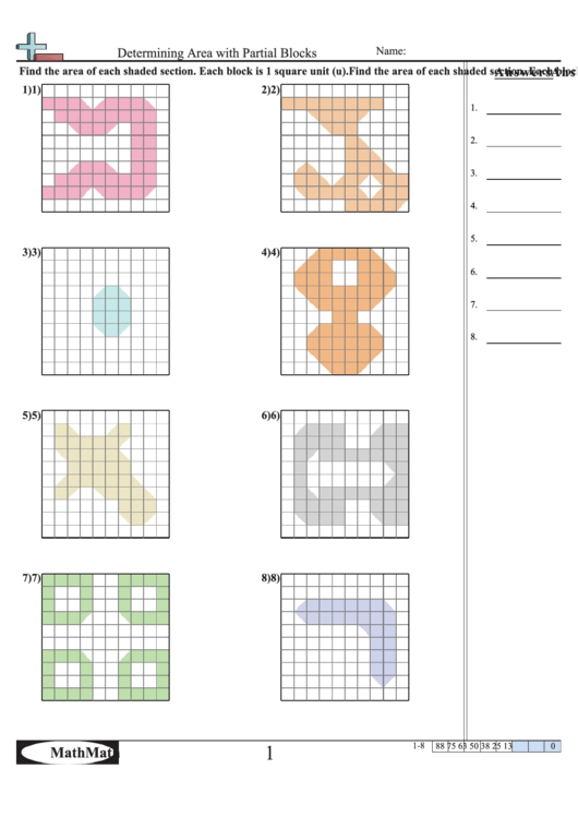 Determining Area With Partial Blocks Math Worksheet With Answer Key Printable pdf