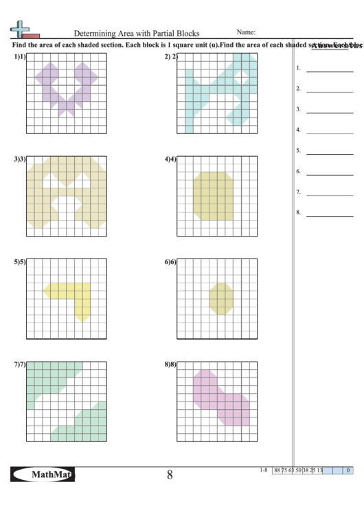 Determining Area With Partial Blocks Math Worksheet With Answer Key ...