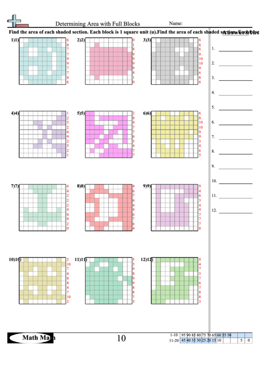 Determining Area With Full Blocks Worksheet With Answer Key Printable pdf