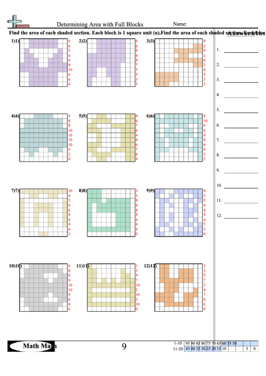 Determining Area With Full Blocks Worksheet With Answer Key printable